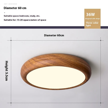 Circular Walnut Wooden LED Ceiling Light – Modern Minimalist Lamp
