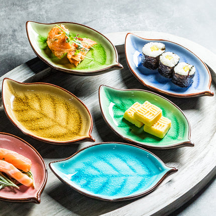 Creative Ice Cracked Ceramic Plate With Leaves Simple