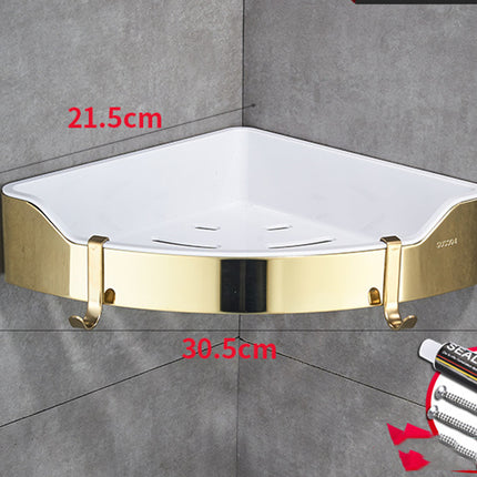 Gold Stainless Steel Corner Shower Shelf — No-Drill