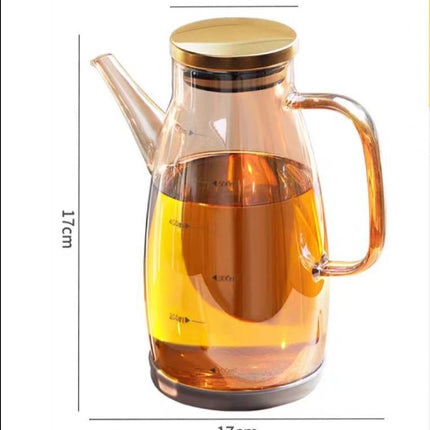 Borosilicate Glass Condiment Bottle – Jug with Spout, Gold Handle & Lid