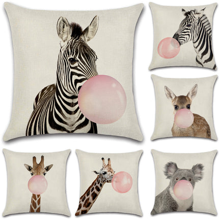 Animals Blowing Pink Bubbles Cushion Covers – 6 Quirky Linen Designs