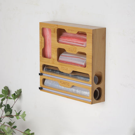 Bamboo Plastic Wrap Dispenser 🌿 – Double Layer or Storage Caddy
