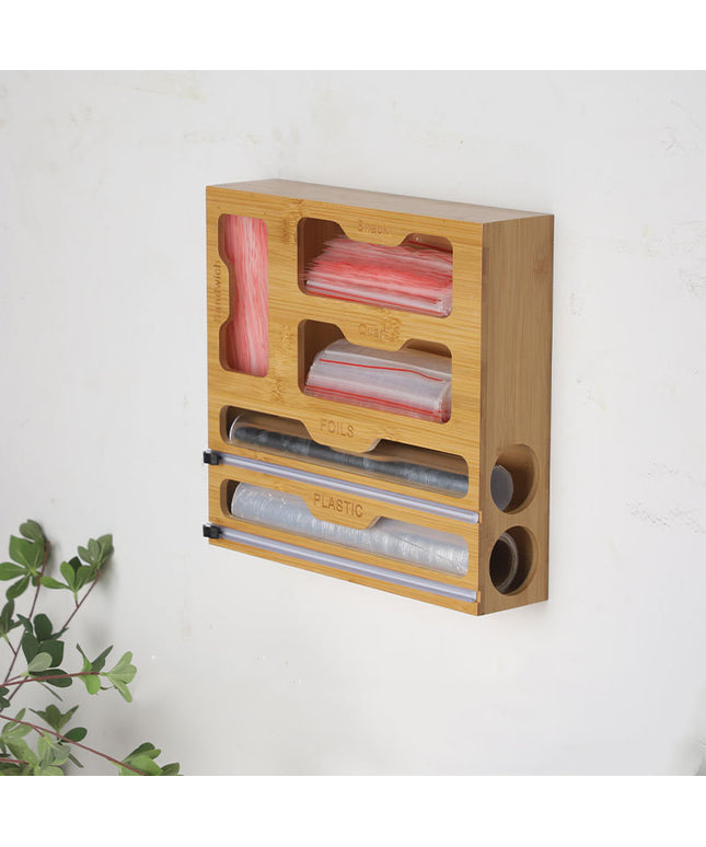 Bamboo Plastic Wrap Dispenser 🌿 – Double Layer or Storage Caddy