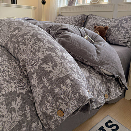 Cotton Linen Bedding Set | Floral Autumn Winter Duvet Cover