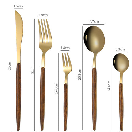 Gold Stainless Steel Cutlery Set with Wood Handle – 5-Piece Set