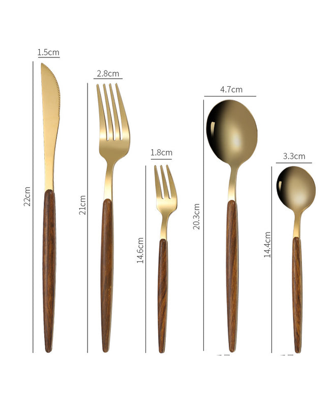 Gold Stainless Steel Cutlery Set with Wood Handle – 5-Piece Set