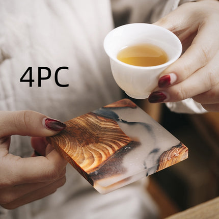 Handmade Wood Resin Coasters | Artistic Pine Drink Mats