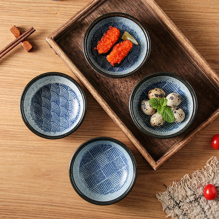 Japanese Ceramic Bowl 🍜 – Blue and White Ripple or Grid Design