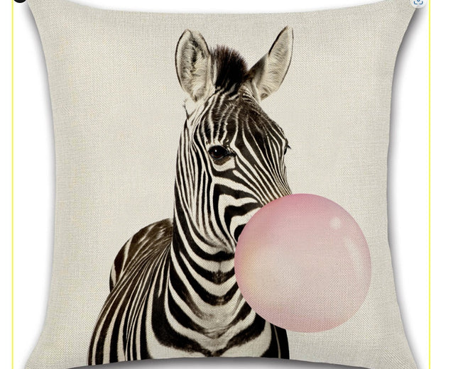 Animals Blowing Pink Bubbles Cushion Covers – 6 Quirky Linen Designs