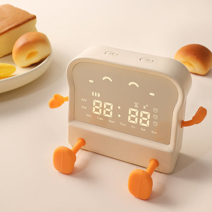 Creative Toast LED Alarm Clock & Night Lamp – 6-Colour Display (White or Brown)