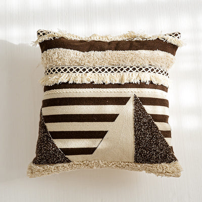 Moroccan Boho Cushion Cover | Embroidered Brown Beige