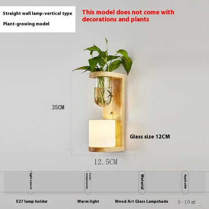 Simple Wooden Wall Lamp with Shelf or Hydroponic Glass Vase