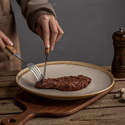 Ceramic Dinner Plate 🍽️ – Stone with Apricot Yellow Edge