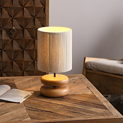 Solid Wood Table Lamp with Seiko Shade – Rustic Modern | Walnut or Light Wood