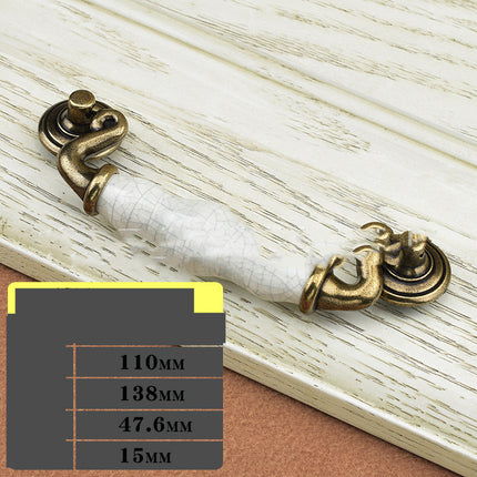Cracked Effect Ceramic Handle – White & Gold | 6 Sizes, Zinc Alloy