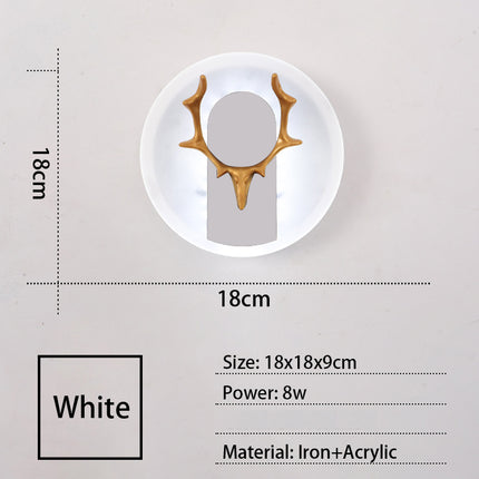Acrylic Antlers LED Wall Light – Circle or Square Modern Decorative Lamp