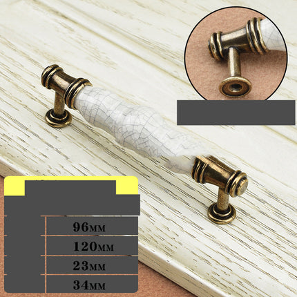 Cracked Effect Ceramic Handle – White & Gold | 6 Sizes, Zinc Alloy