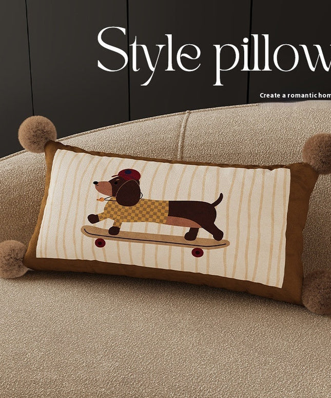 🐶 Skateboard Puppy Cushion Cover – With Fun Bobble Tassels | Multiple Sizes