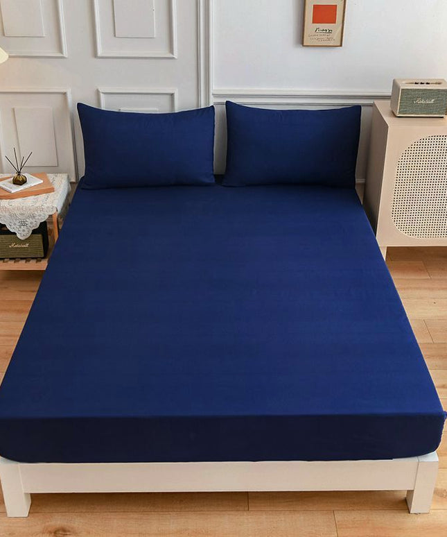 Double Cotton Bed Sheet Set – Fitted Sheet, 2 Pillowcases, 7 Colours
