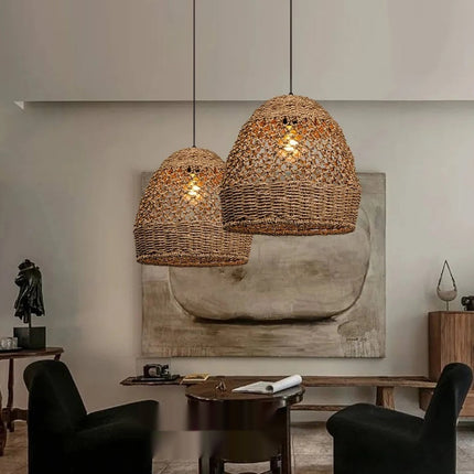 Retro Woven Rattan Pendant Light – Handcrafted Natural Ceiling Lamp (3 Sizes)