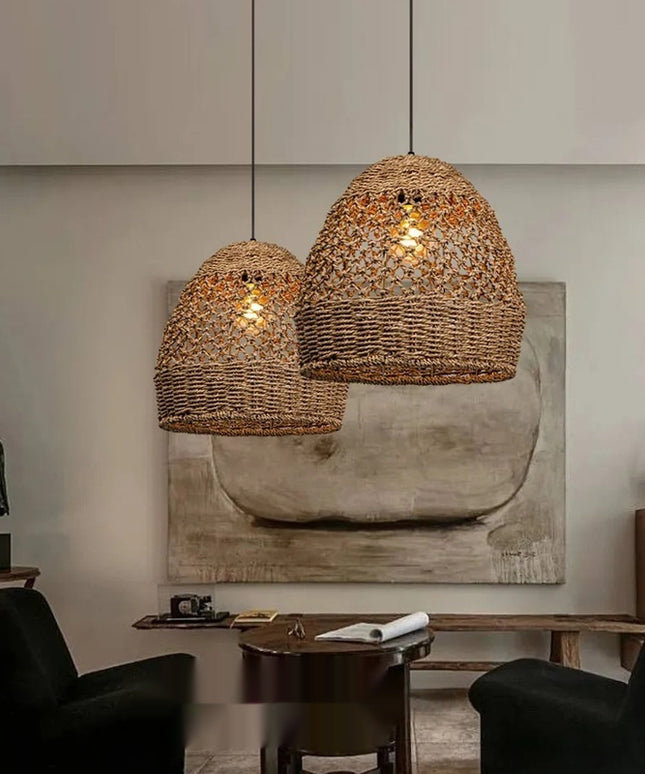 Retro Woven Rattan Pendant Light – Handcrafted Natural Ceiling Lamp (3 Sizes)