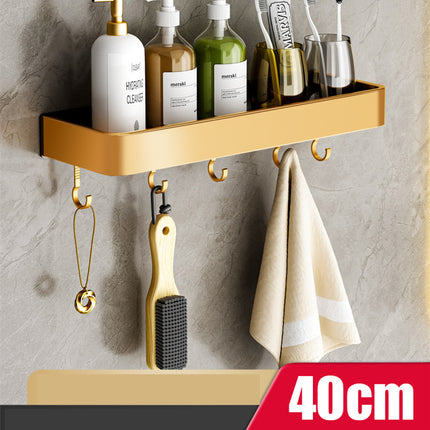 Bathroom Towel Storage Rack – Aluminium Shelf with Hooks | Ikeame