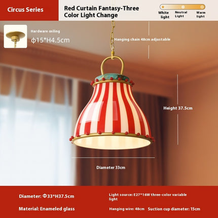 Circus Tent Chandelier – Red & White Striped Glass Ambience Light (33cm)