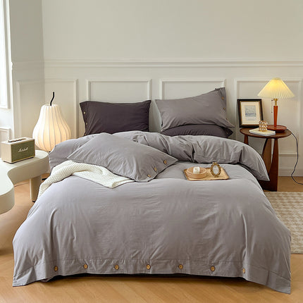 Washed Cotton Bedding Set | Button Duvet Cover 4 Piece