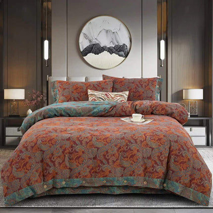 Cotton Floral Bedding Set | Jacquard 4 Piece Duvet Cover