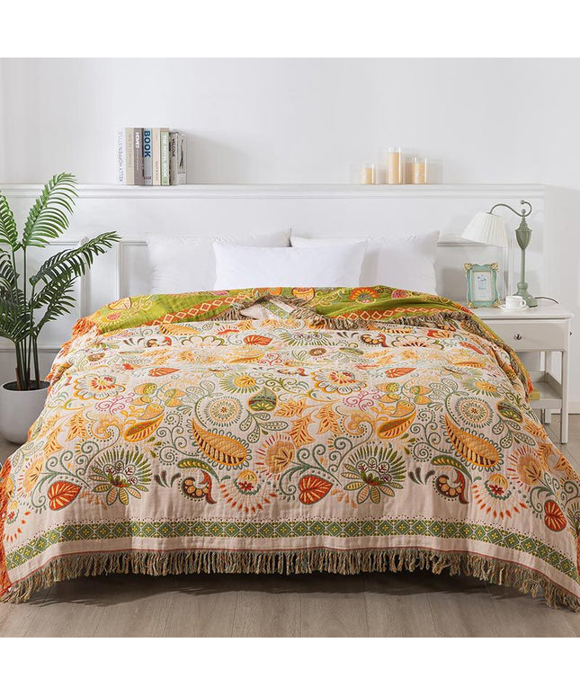 Paisley Cotton Gauze Blanket | Floral Summer Tassel Throw