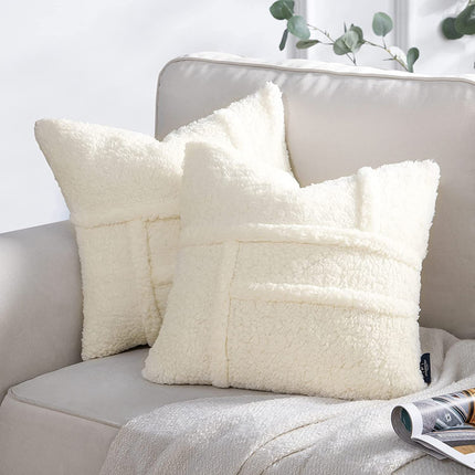 Lamb Wool Fleece Double-Sided Cushion Cover – Red, Brown & Cream | 50x50, 60x60, 65x65cm