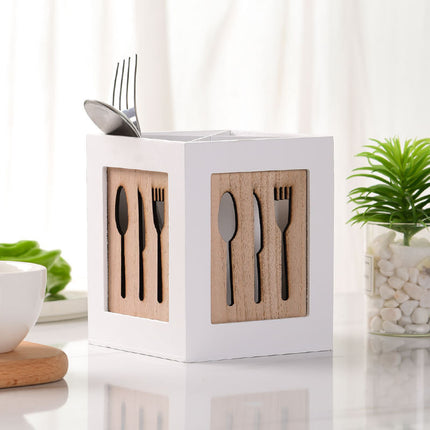 Wooden Cutlery Storage Box - Kitchen Utensil Organiser