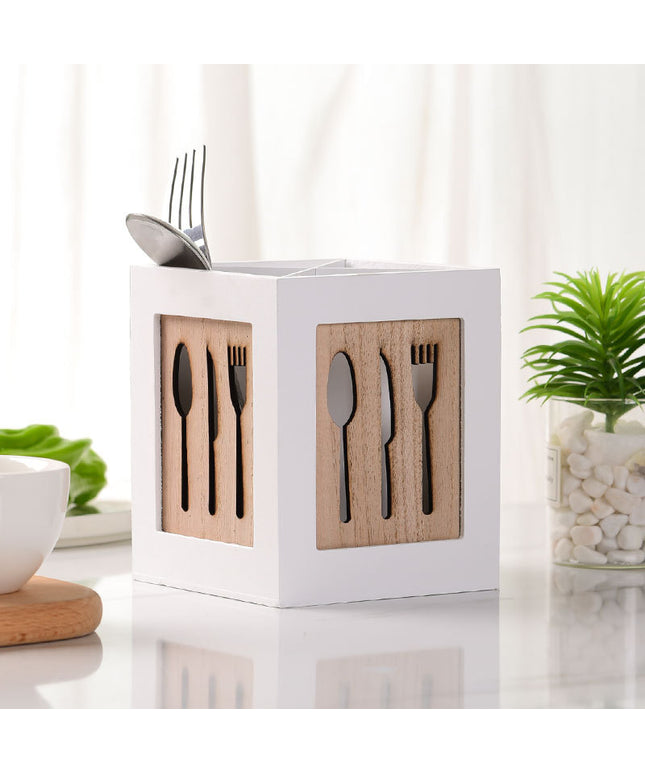 Wooden Cutlery Storage Box - Kitchen Utensil Organiser