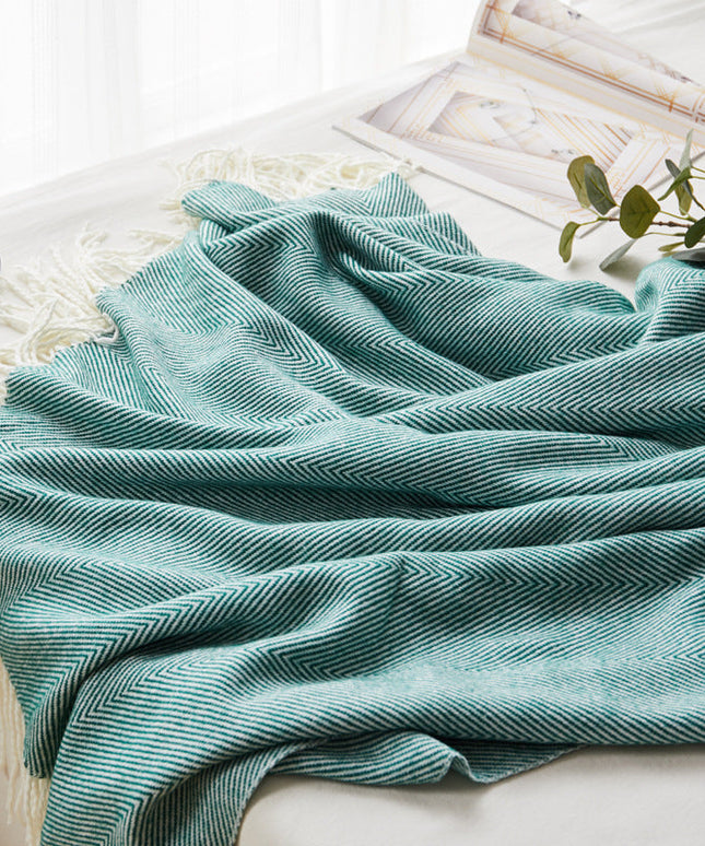 Forest Green Woven Herringbone Fringe Blanket