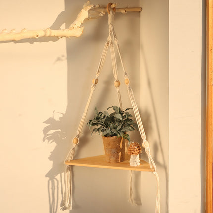 Macrame Hanging Shelf Boho Wall Decor Wooden Shelf