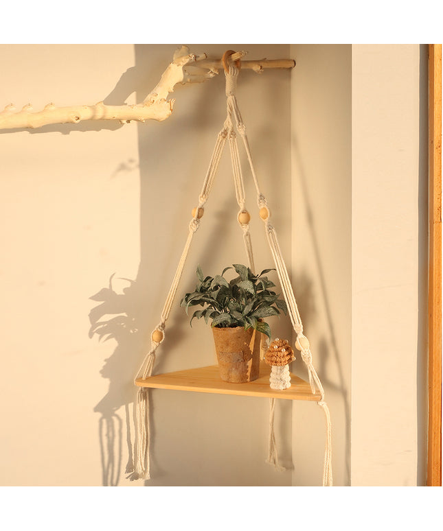 Macrame Hanging Shelf Boho Wall Decor Wooden Shelf