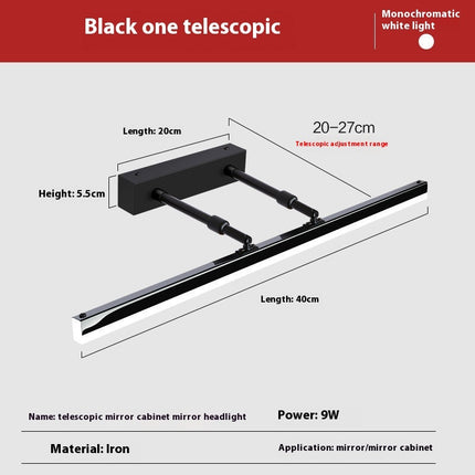Hole-Free Bathroom Mirror Cabinet Light – Telescopic 40cm, 180' rotation