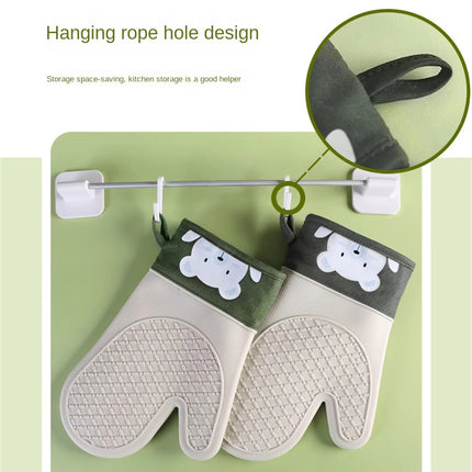 Little Bear Oven Gloves 🐻 – Silicone, Cotton, Dual Layer Heat-Resistant