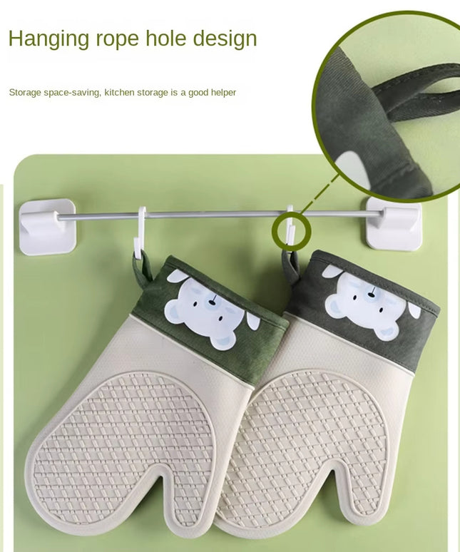 Little Bear Oven Gloves 🐻 – Silicone, Cotton, Dual Layer Heat-Resistant