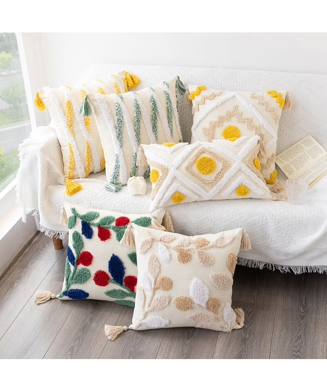 Bohemian Tufted Cushion Cover | Geometric Tassel Pillow
