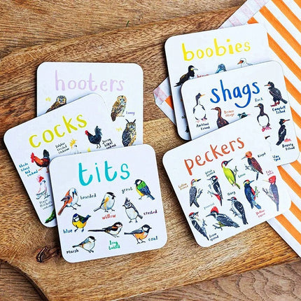 Funny Bird Pun Coasters Set | Novelty Drink Mats