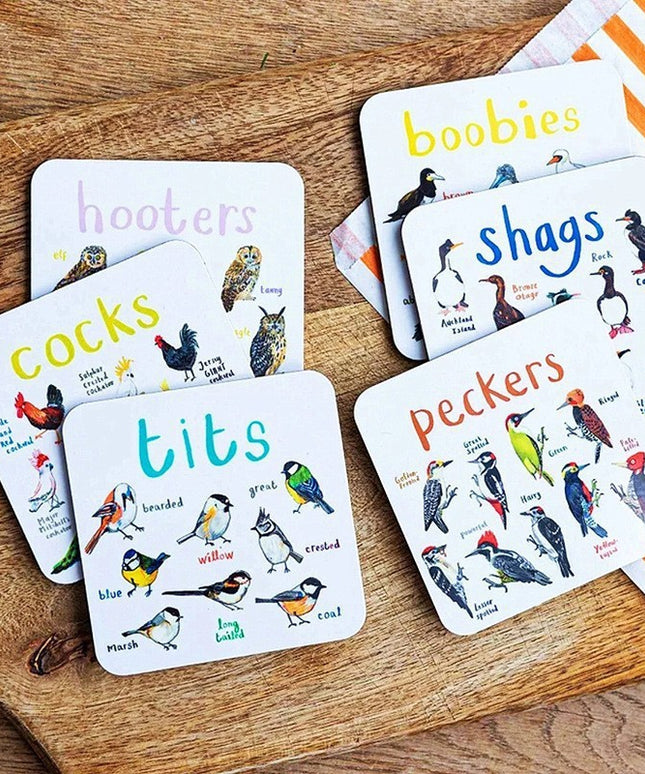 Funny Bird Pun Coasters Set | Novelty Drink Mats