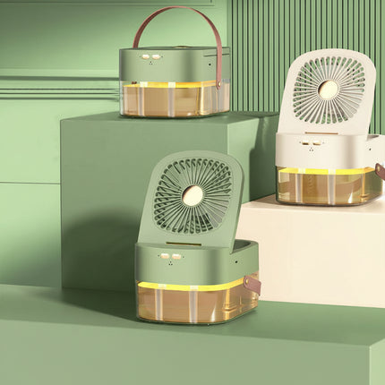 Humidifying Spray Fan – Mini Air Cooler with Remote & USB Recharge