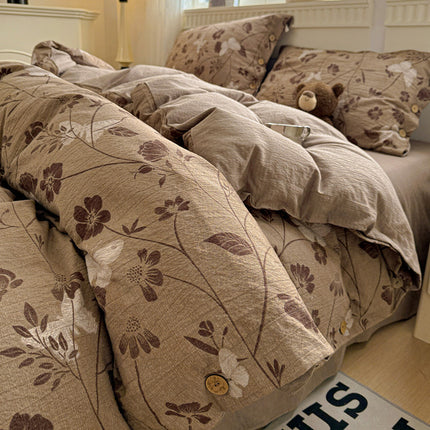Cotton Linen Bedding Set | Floral Autumn Winter Duvet Cover
