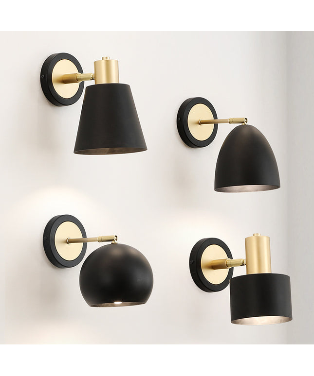 Nordic Style Black & Gold Wall Light – 4 Shade Designs | LED Iron Lamp