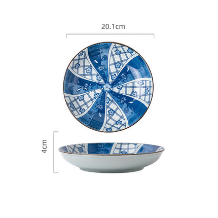 Japanese Blue and White Ceramic Plates | Decorative Tableware Set