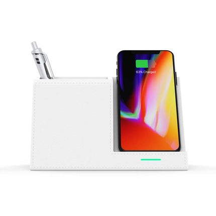 Leather Wireless Charging Pen Holder – 3-in-1 Desk Organiser