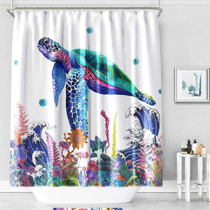 Colourful Sea Turtle Shower Curtain & Bathroom Mat Set 🐢🌊