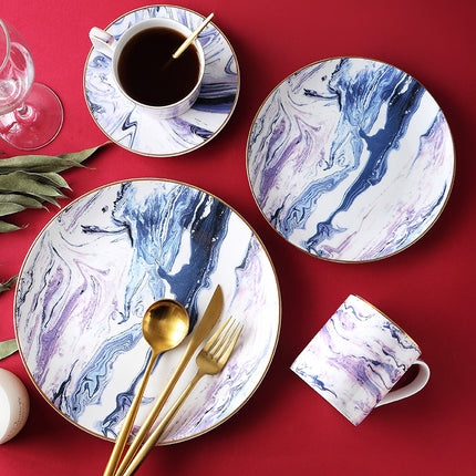Oil on Water Bone China Tableware Set | Gold Trim Plates & Cups
