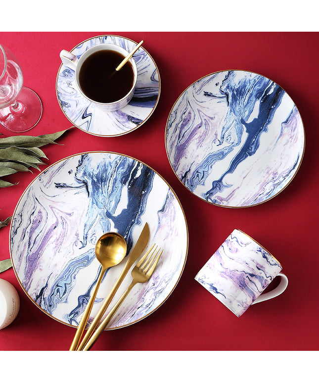 Oil on Water Bone China Tableware Set | Gold Trim Plates & Cups